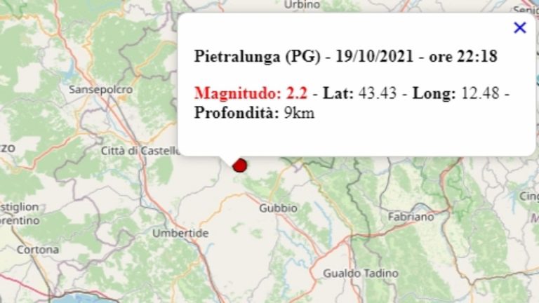 Terremoto in Umbria oggi, 19 ottobre 2021, scossa M 2.2 in provincia di Perugia – Dati Ingv