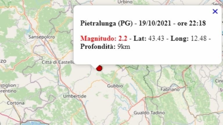 Terremoto in Umbria oggi, 19 ottobre 2021, scossa M 2.2 in provincia di Perugia – Dati Ingv Terremoto in Umbria oggi, 19 ottobre 2021, scossa M 2.2 in provincia di Perugia – Dati Ingv