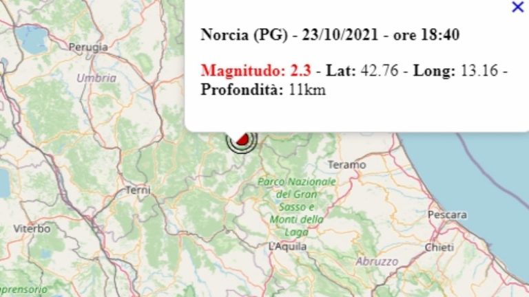 Terremoto in Umbria oggi, 23 ottobre 2021, scossa M 2.3 in provincia di Perugia | Dati Ingv