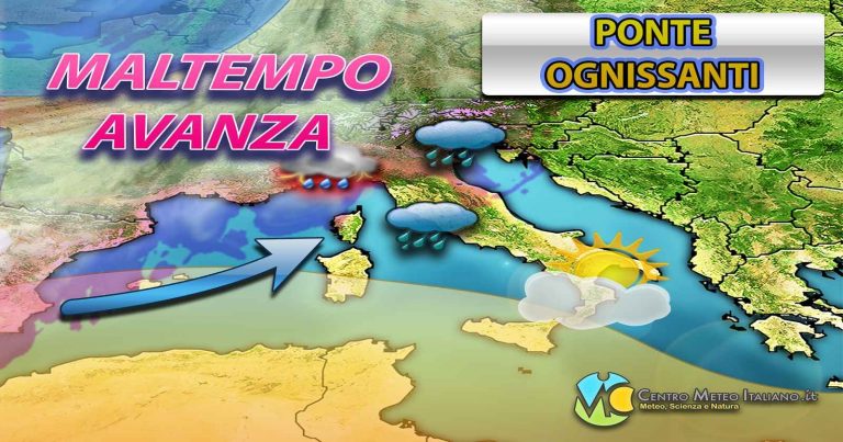 METEO – PIOGGE e TEMPORALI in arrivo tra WEEKEND e OGNISSANTI a causa di FLUSSI ATLANTICI