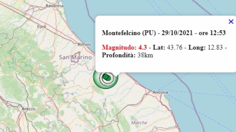 Terremoto oggi Marche, 29 ottobre 2021, intensa scossa M 4.3 avvertita in provincia di Pesaro Urbino – Dati Ingv Terremoto oggi Marche, 29 ottobre 2021, intensa scossa M 4.3 avvertita in provincia di Pesaro Urbino – Dati Ingv