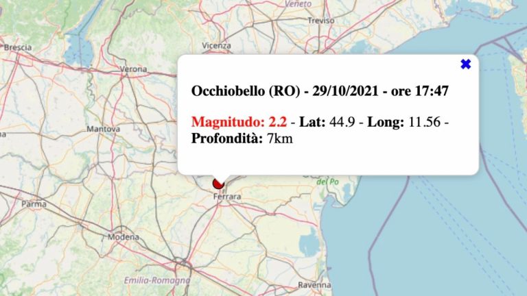 Terremoto in Veneto oggi, venerdì 29 ottobre 2021: scossa M 2.2 in provincia di Rovigo | Dati INGV