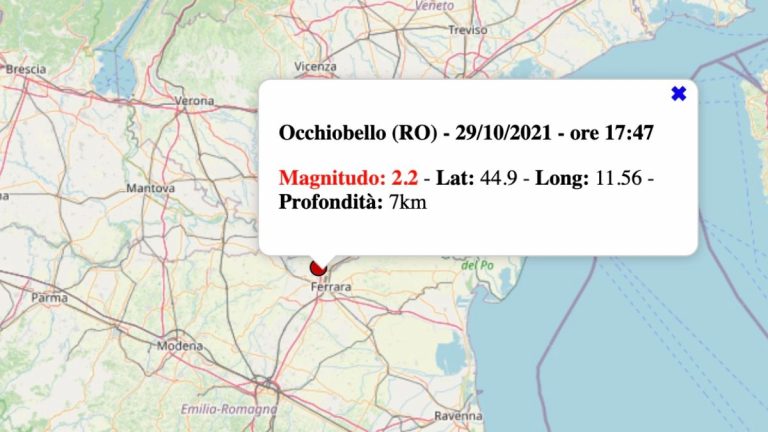 Terremoto in Veneto oggi, venerdì 29 ottobre 2021: scossa M 2.2 in provincia di Rovigo | Dati INGV Terremoto in Veneto oggi, venerdì 29 ottobre 2021: scossa M 2.2 in provincia di Rovigo | Dati INGV