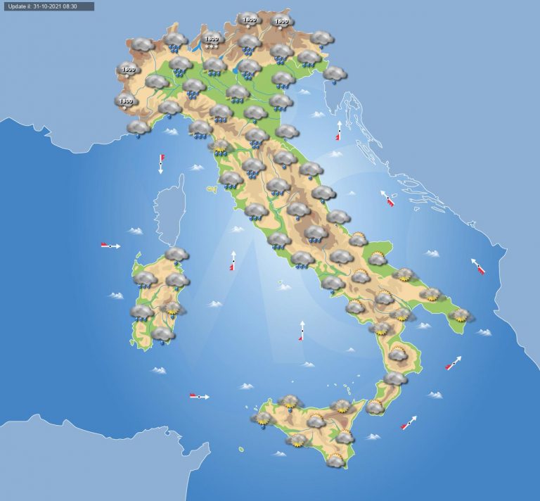 PREVISIONI METEO domani 1 novembre: forte peggioramento in ITALIA con piogge e temporali anche intensi