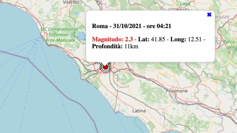 Terremoto nel Lazio oggi, domenica 31 ottobre 2021: scossa M 2.3 nella città di Roma | Dati INGV