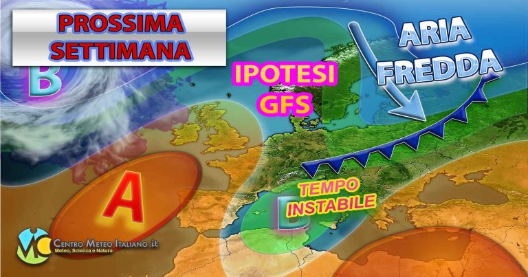 METEO – Prossima settimana FRONTE FREDDO porta PIOGGE, TEMPORALI e NEVE fino a quote medio-basse. La TENDENZA