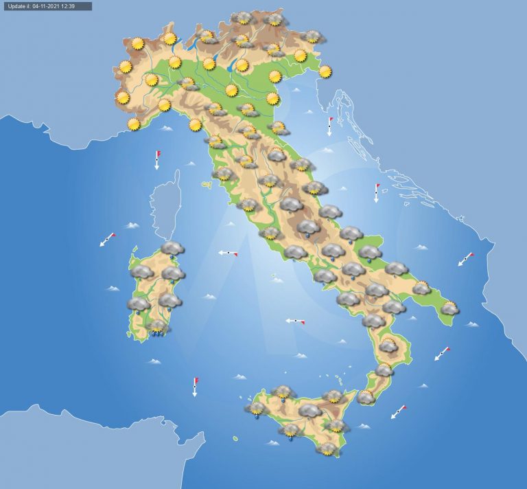 PREVISIONI METEO domani 5 novembre: molte nuvole in risalite con piogge sparse in ITALIA