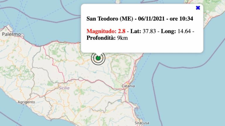 Terremoto in Sicilia oggi, sabato 6 novembre 2021: scossa M 2.8 in provincia di Messina | Dati INGV