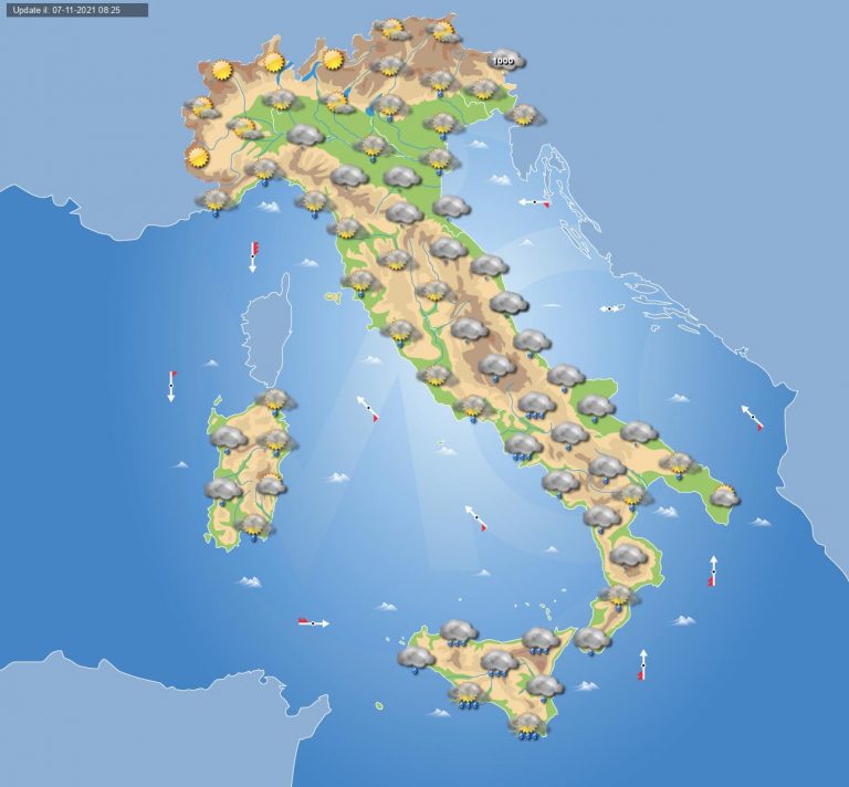 PREVISIONI METEO domani 8 novembre: tempo instabile in ITALIA ma con fenomeni più intensi al Sud