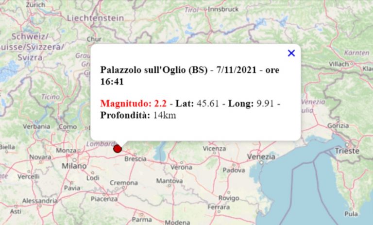 Terremoto oggi Lombardia, 7 novembre 2021: scossa M 2.2 in provincia Brescia – Dati INGV Terremoto oggi Lombardia, 7 novembre 2021: scossa M 2.2 in provincia Brescia – Dati INGV