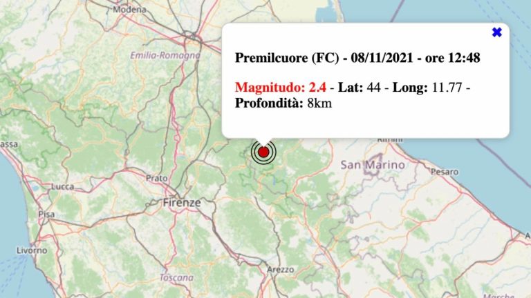 Terremoto in Emilia-Romagna oggi, lunedì 8 novembre 2021: scossa M 2.4 in provincia di Forlì-Cesena | Dati INGV