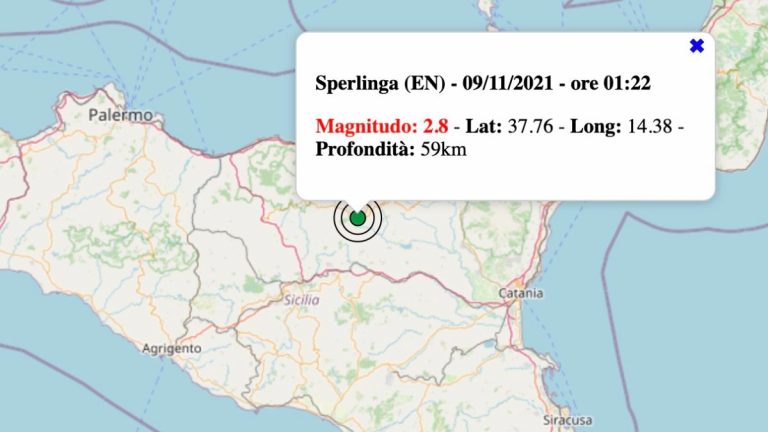 Terremoto in Sicilia oggi, martedì 9 novembre 2021: scossa M 2.8 in provincia di Enna – Dati INGV