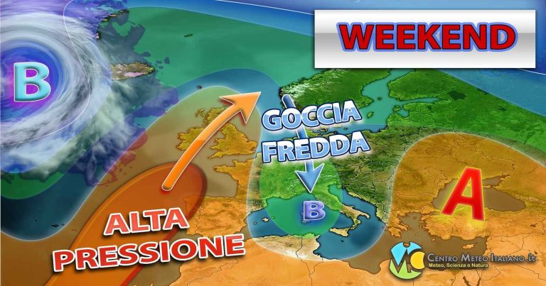 METEO – Nuovo IMPULSO di MALTEMPO per il WEEKEND, ANTICICLONE KO: rinnovati TEMPORALI e ACQUAZZONI