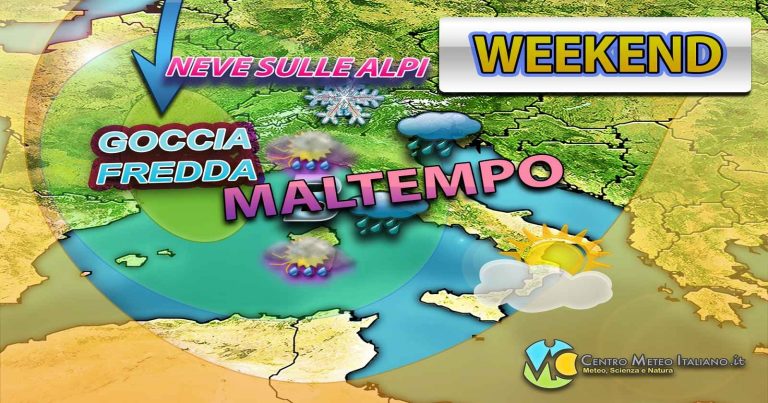 METEO ITALIA – VORTICE mediterraneo, torna il MALTEMPO con forti PIOGGE e NEVE sulle ALPI