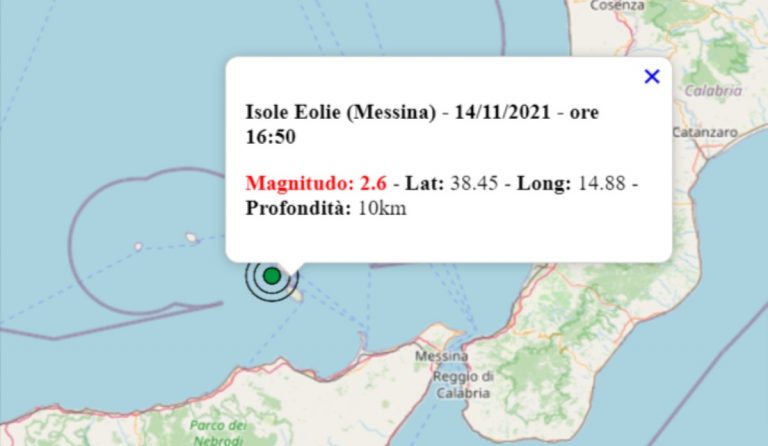 Terremoto oggi Sicilia, 14 novembre 2021: scossa di M 2.6 sulle Isole Eolie – Dati INGV