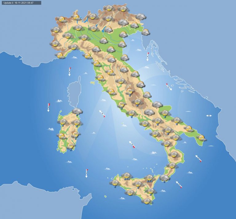 PREVISIONI METEO domani 17 novembre: goccia fredda al Sud ITALIA con piogge e temporali sparsi