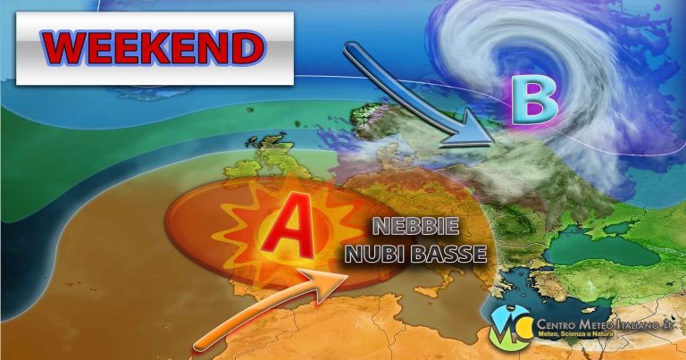 METEO – L’ANTICICLONE torna alla RISCOSSA nel WEEKEND: NEBBIE e TEMPERATURE in aumento, i dettagli