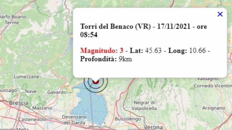 Terremoto oggi in Veneto, 17 novembre 2021, scossa M 3.0 avvertita in provincia di Verona – Dati Ingv