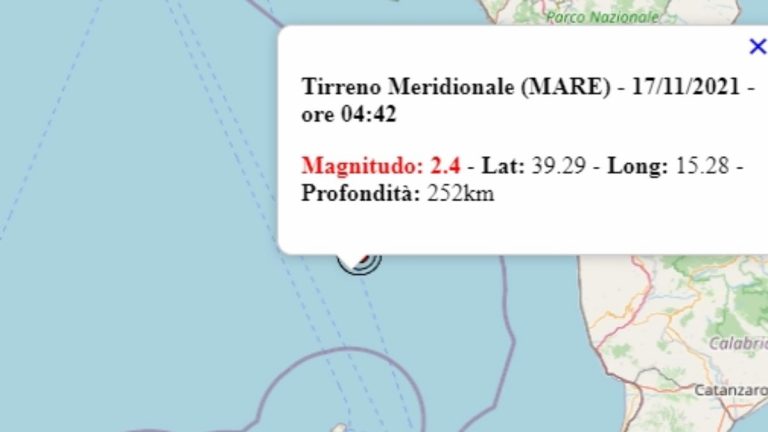 Terremoto in Italia oggi, 17 novembre 2021, scossa M 2.4 sul mar Tirreno | Dati Ingv