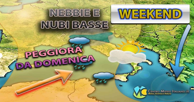 METEO – WEEKEND BIPOLARE, dalla STABILITA’ al MALTEMPO con TEMPERATURE in CALO; i dettagli