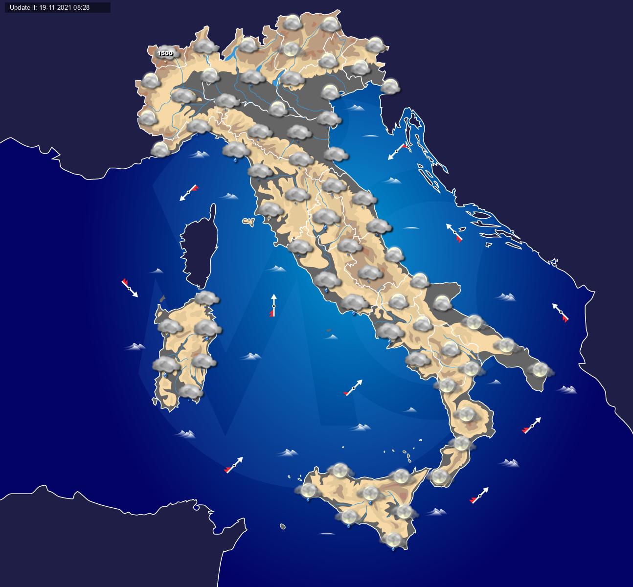 Previsioni meteo per domenica 21 novembre - maltempo in arrivo nella notte - Centro Meteo Italiano