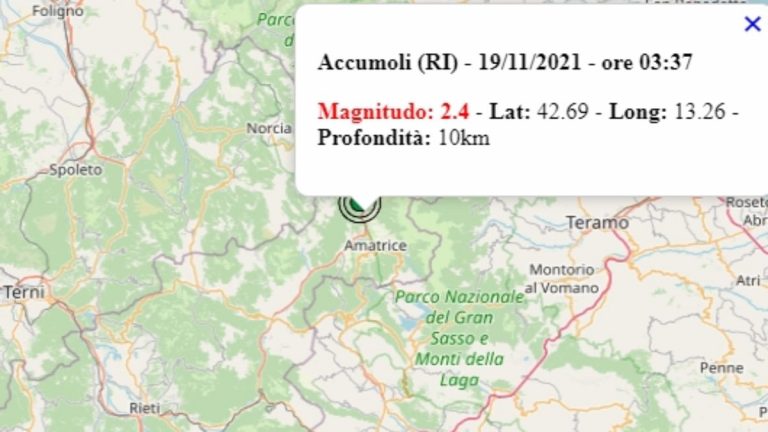 Terremoto nel Lazio oggi, 19 novembre 2021, scossa M 2.4 in provincia di Rieti | Dati Ingv Terremoto nel Lazio oggi, 19 novembre 2021, scossa M 2.4 in provincia di Rieti | Dati Ingv