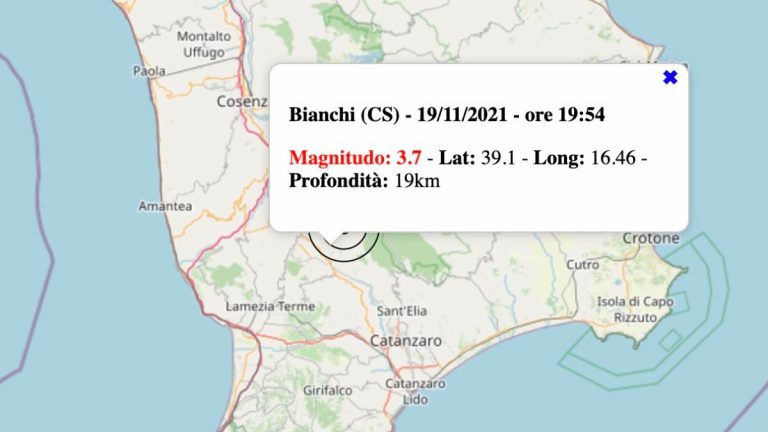 Terremoto in Calabria oggi, venerdì 19 novembre 2021: scossa M 3.7 in provincia di Cosenza | Dati INGV