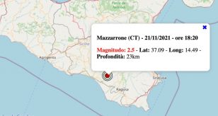 Terremoto in Sicilia oggi, domenica 21 novembre 2021: scossa M 2.5 in provincia di Catania