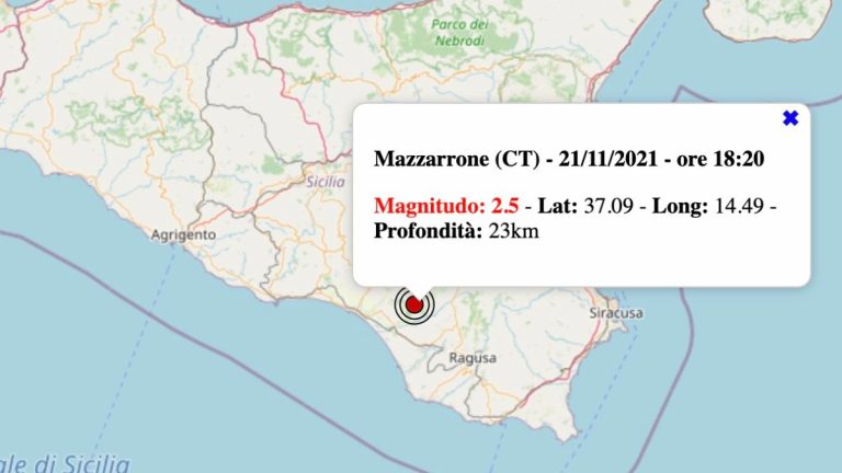 Terremoto in Sicilia oggi, domenica 21 novembre 2021: scossa M 2.5 in provincia di Catania – Dati INGV Terremoto in Sicilia oggi, domenica 21 novembre 2021: scossa M 2.5 in provincia di Catania – Dati INGV