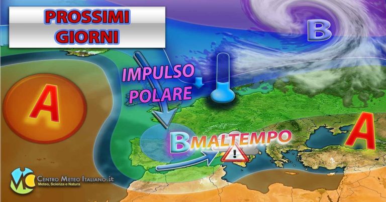 METEO – MALTEMPO ARREMBANTE nei PROSSIMI GIORNI con possibili NUBIFRAGI e CALO TERMICO, i dettagli