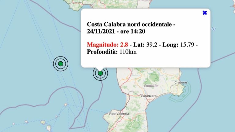 Terremoto in Calabria oggi, mercoledì 24 novembre 2021: scossa M 2.8 vicino Cosenza | Dati INGV