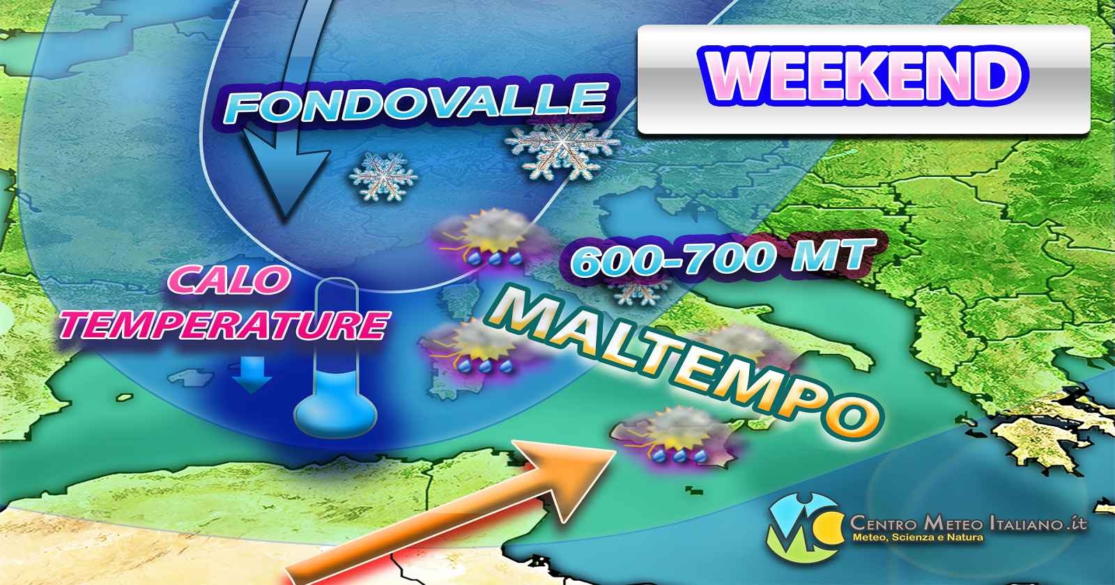 METEO - Altro ASSALTO POLARE in arrivo nel WEEKEND, con MALTEMPO, CALO TERMICO e NEVE a BASSA QUOTA