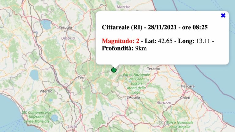 Terremoto in Abruzzo oggi, domenica 28 novembre 2021: scossa M 2.2 in provincia de L’Aquila | Dati INGV