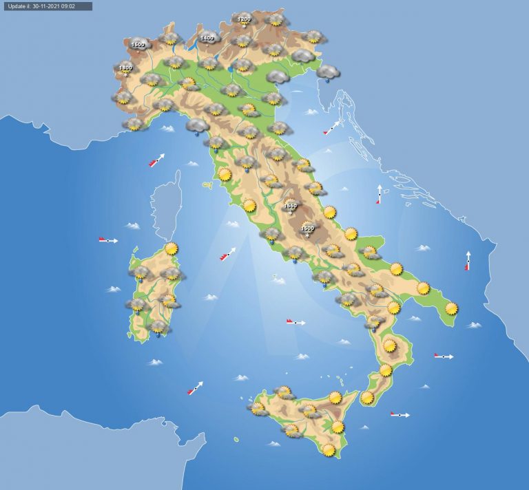 PREVISIONI METEO domani 1 dicembre: nuvolosità in aumento e qualche pioggia in ITALIA, ecco dove