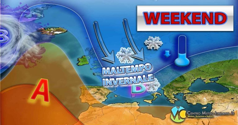 METEO – MALTEMPO INVERNALE nel WEEKEND con PIOGGE, TEMPORALI e NEVE a bassa quota con generale CALO TERMICO METEO – MALTEMPO INVERNALE nel WEEKEND con PIOGGE, TEMPORALI e NEVE a bassa quota con generale CALO TERMICO