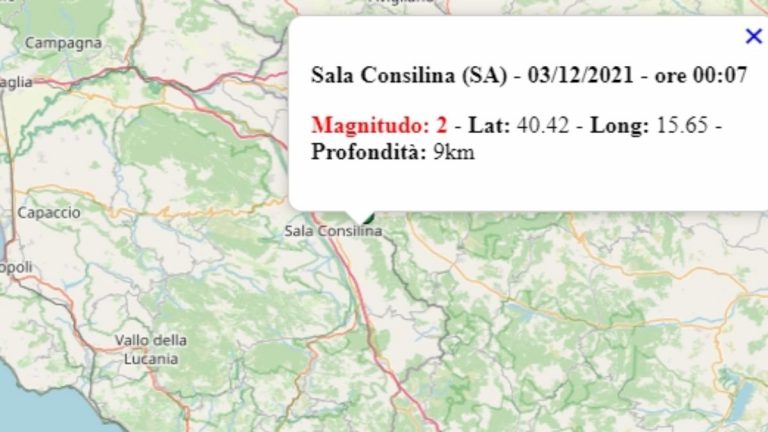 Terremoto in Campania oggi, venerdì 3 dicembre 2021, scossa M 2.0 in provincia di Salerno – Dati Ingv Terremoto in Campania oggi, venerdì 3 dicembre 2021, scossa M 2.0 in provincia di Salerno – Dati Ingv