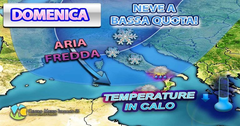 METEO – Confermato IMPULSO POLARE nel WEEKEND con MALTEMPO, CALO TERMICO e NEVE a BASSA QUOTA, i dettagli