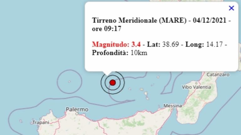 Terremoto in Italia oggi, 4 dicembre 2021: scossa M 3.4 sul Mar Tirreno Meridionale – Dati Ingv