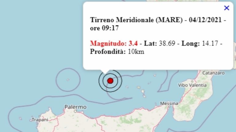 Terremoto in Italia oggi, 4 dicembre 2021: scossa M 3.4 sul Mar Tirreno Meridionale – Dati Ingv Terremoto in Italia oggi, 4 dicembre 2021: scossa M 3.4 sul Mar Tirreno Meridionale – Dati Ingv