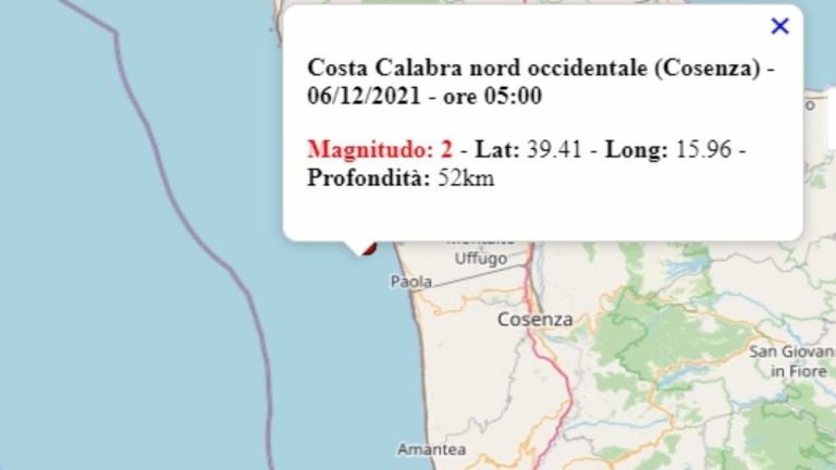 Terremoto in Calabria oggi, 6 dicembre 2021, scossa M 2.0 in provincia di Cosenza – Dati Ingv Terremoto in Calabria oggi, 6 dicembre 2021, scossa M 2.0 in provincia di Cosenza – Dati Ingv
