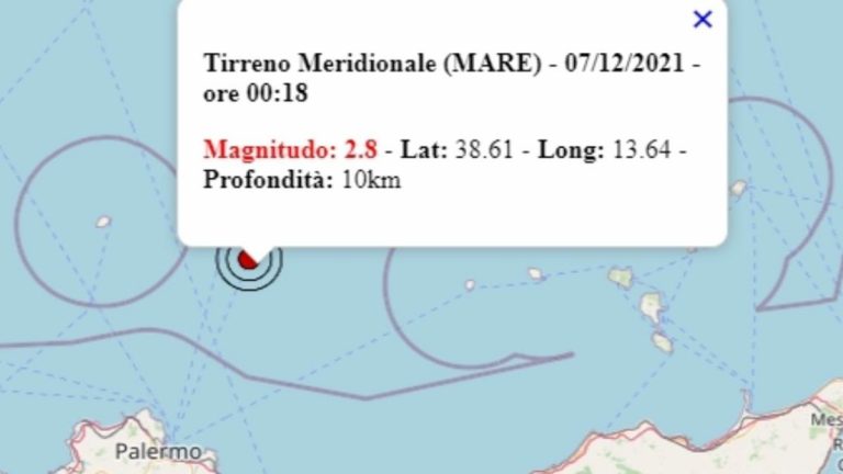 Terremoto in Italia oggi, 7 dicembre 2021: scossa M 2.8 sul mar Tirreno – Dati Ingv