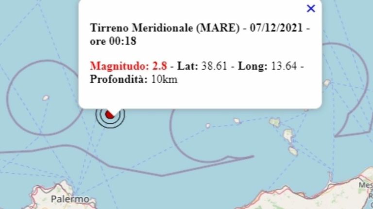 Terremoto in Italia oggi, 7 dicembre 2021: scossa M 2.8 sul mar Tirreno – Dati Ingv Terremoto in Italia oggi, 7 dicembre 2021: scossa M 2.8 sul mar Tirreno – Dati Ingv