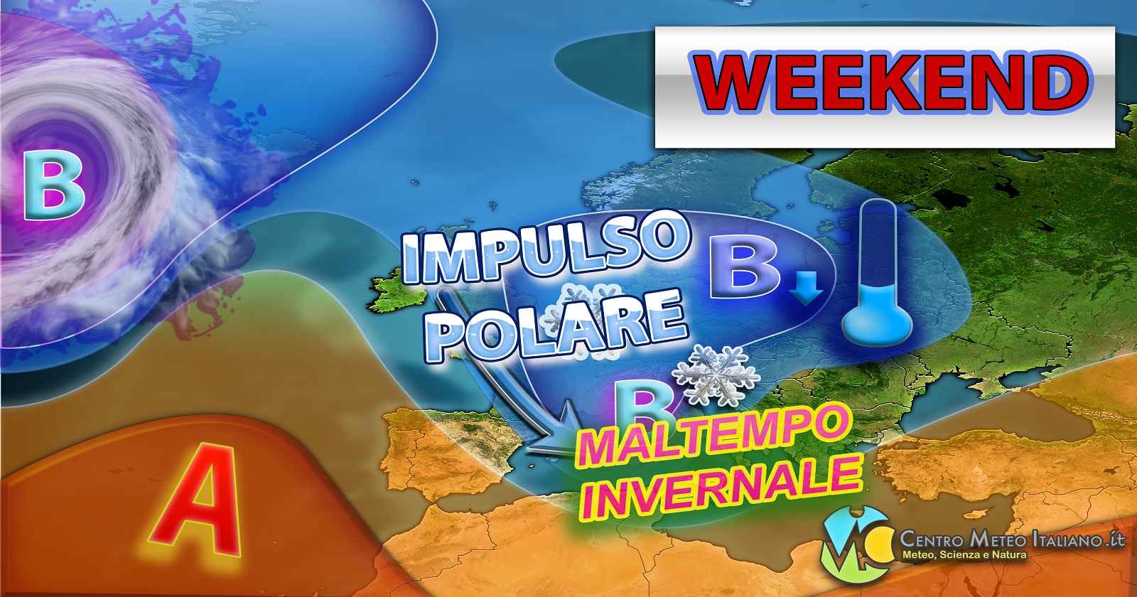 METEO - MALTEMPO INVERNALE con forti TEMPORALI e NEVICATE anche in pianura fino al WEEKEND, i dettagli