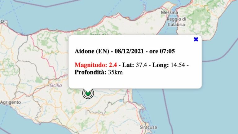 Terremoto in Sicilia oggi, mercoledì 8 dicembre 2021: scossa M 2.6 in provincia Enna | Dati INGV
