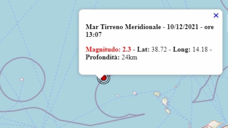 Terremoto in Italia oggi, 10 dicembre 2021, scossa M 2.3 sul mar Tirreno – Dati Ingv