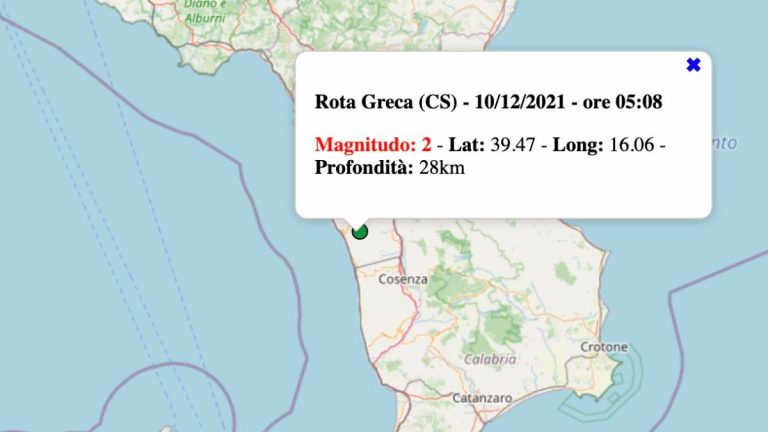 Terremoto in Calabria oggi, venerdì 10 dicembre 2021: scossa M 2.0 in provincia di Cosenza | Dati INGV Terremoto in Calabria oggi, venerdì 10 dicembre 2021: scossa M 2.0 in provincia di Cosenza | Dati INGV