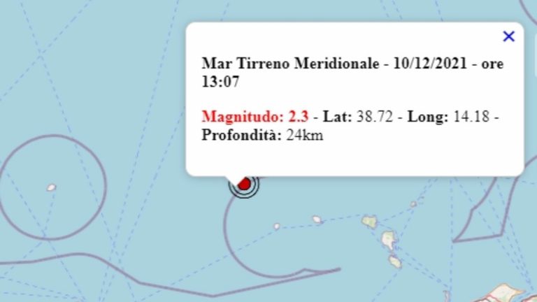 Terremoto in Italia oggi, 10 dicembre 2021, scossa M 2.3 sul mar Tirreno – Dati Ingv Terremoto in Italia oggi, 10 dicembre 2021, scossa M 2.3 sul mar Tirreno – Dati Ingv