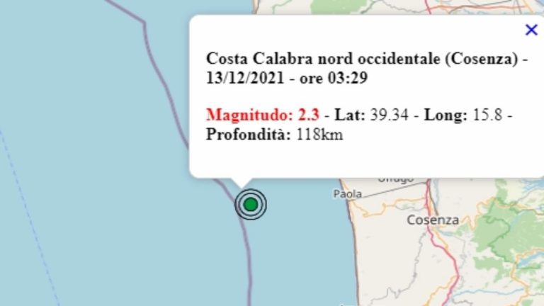 Terremoto oggi in Calabria, 13 dicembre 2021, scossa M 2.3 in provincia di Cosenza – Dati Ingv Terremoto oggi in Calabria, 13 dicembre 2021, scossa M 2.3 in provincia di Cosenza – Dati Ingv