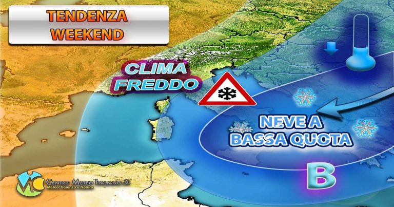 METEO – IRRUZIONE ARTICA nel WEEKEND con MALTEMPO INVERNALE e NEVE a BASSA QUOTA, ecco dove