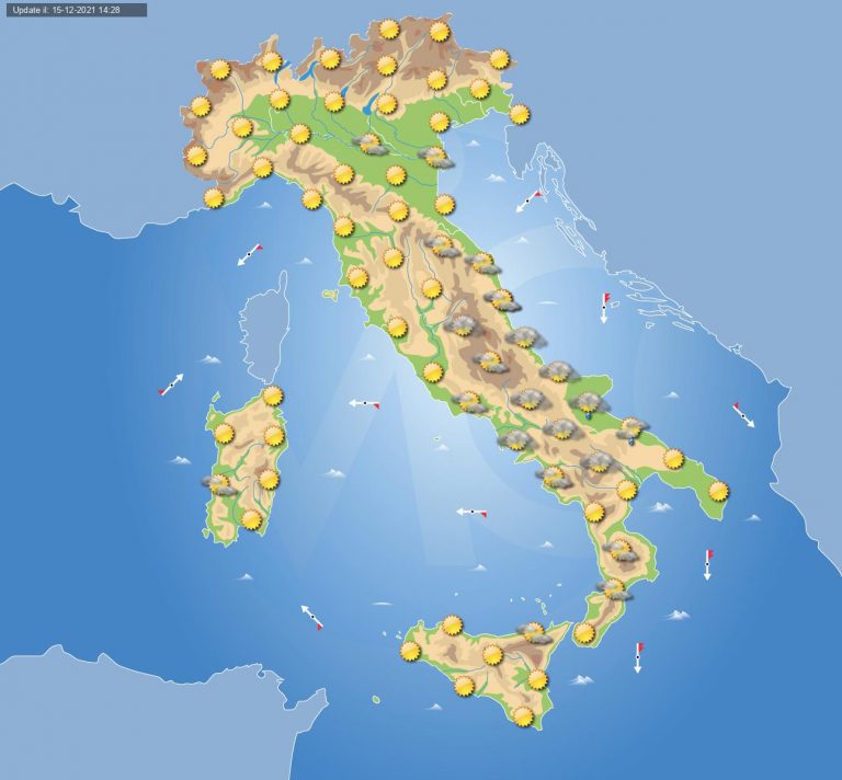 PREVISIONI METEO domani 16 dicembre: tempo stabile in ITALIA ma con ancora qualche pioggia al Sud